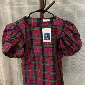 YSL Plaid Puff Sleeve Top